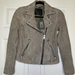 All Saints Suede Dalby Biker Sage Green Jacket